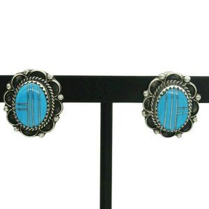 Sensa Eustace Zuni Artisan Sleeping Beauty Turquoise Inlay Stud Earrings